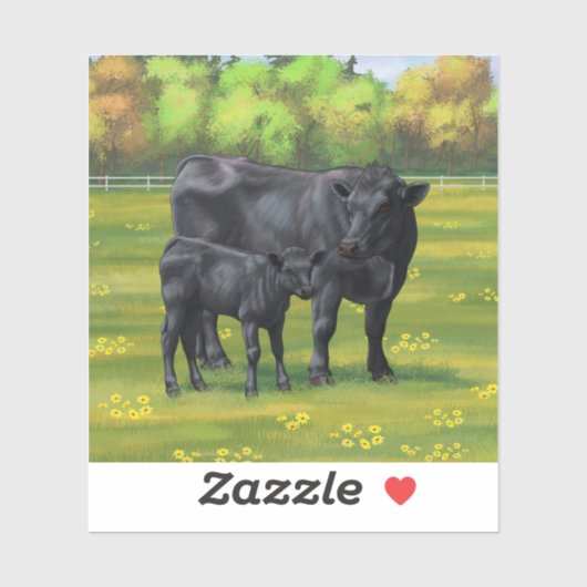 夏の牧草地に黒アンガスカウカワイカフカーフ シール (シート)