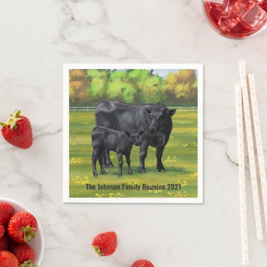 夏の牧草地に黒アンガスカウカワイカフカーフ スタンダードカクテルナプキン (インサイチュ)