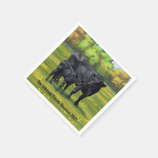 夏の牧草地に黒アンガスカウカワイカフカーフ スタンダードカクテルナプキン (角)