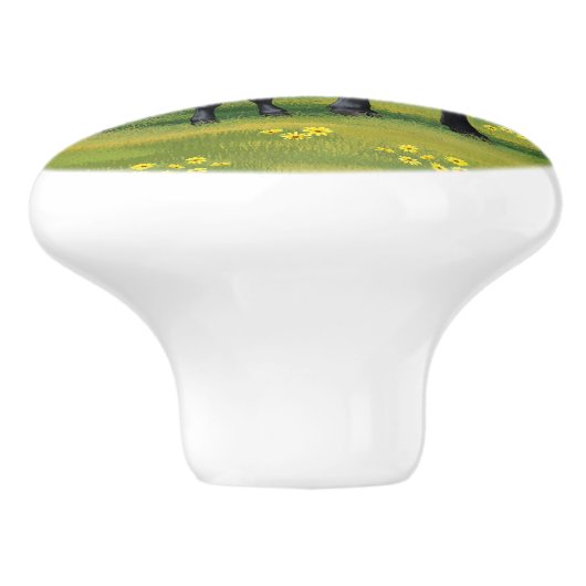 夏の牧草地に黒アンガスカウカワイカフカーフ セラミックノブ (側面)