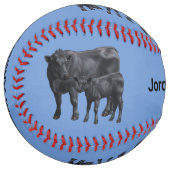 夏の牧草地に黒アンガスカウカワイカフカーフ ソフトボール (正面左)