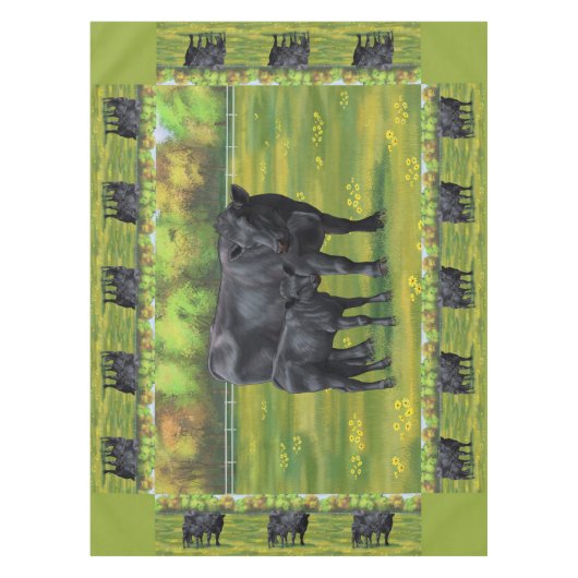 夏の牧草地に黒アンガスカウカワイカフカーフ テーブルクロス (正面)