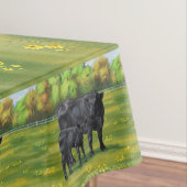 夏の牧草地に黒アンガスカウカワイカフカーフ テーブルクロス (インサイチュ)