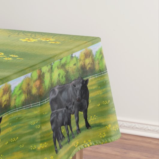 夏の牧草地に黒アンガスカウカワイカフカーフ テーブルクロス (インサイチュ)