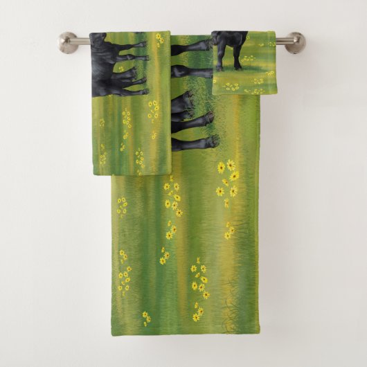 夏の牧草地に黒アンガスカウカワイカフカーフ バスタオルセット (インサイチュ)