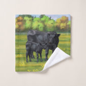 夏の牧草地に黒アンガスカウカワイカフカーフ バスタオルセット (ウォッシュタオル)
