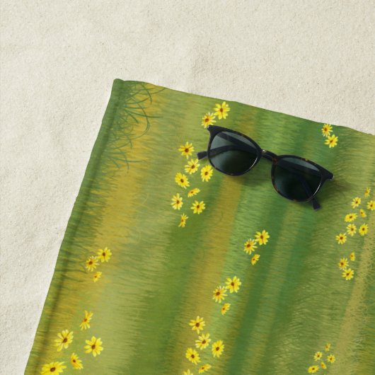 夏の牧草地に黒アンガスカウカワイカフカーフ ビーチタオル (インサイチュ)