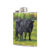 夏の牧草地に黒アンガスカウカワイカフカーフ フラスク (左)
