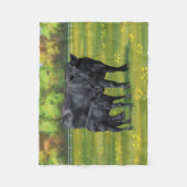 夏の牧草地に黒アンガスカウカワイカフカーフ フリースブランケット (正面)