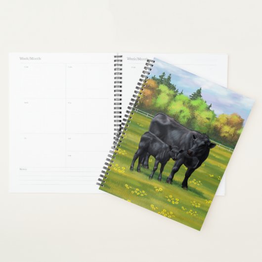 夏の牧草地に黒アンガスカウカワイカフカーフ プランナー手帳 (ディスプレー)