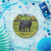 夏の牧草地に黒アンガスカウカワイカフカーフ ペーパープレート (パーティー)