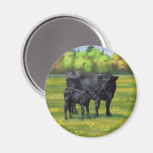 夏の牧草地に黒アンガスカウカワイカフカーフ マグネット (正面/裏面)