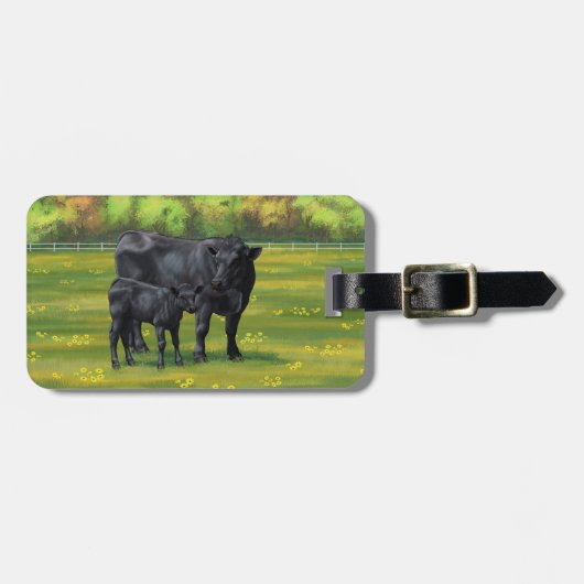 夏の牧草地に黒アンガスカウカワイカフカーフ ラゲッジタグ (正面横)