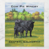 夏の牧草地に黒アンガスカウカワイカフカーフ ワインラベル (シングルラベル)