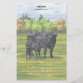 夏の牧草地に黒アンガスカウカワイカフカーフ 便箋 (正面)