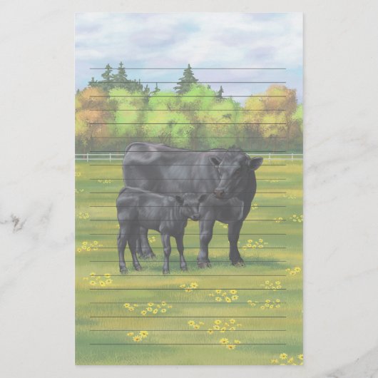 夏の牧草地に黒アンガスカウカワイカフカーフ 便箋 (裏面)