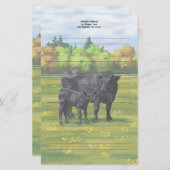 夏の牧草地に黒アンガスカウカワイカフカーフ 便箋 (正面/裏面)
