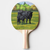夏の牧草地に黒アンガスカウカワイカフカーフ 卓球ラケット (裏面)