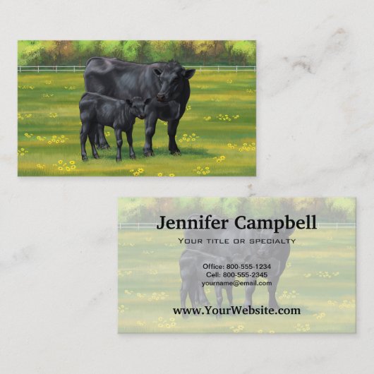 夏の牧草地に黒アンガスカウカワイカフカーフ 名刺 (正面/裏面)
