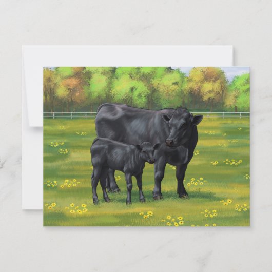 夏の牧草地に黒アンガスカウカワイカフカーフ 招待状 (正面)