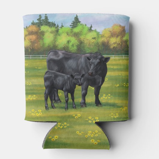夏の牧草地に黒アンガスカウカワイカフカーフ 缶クーラー (裏面)