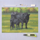 夏の牧草地に黒アンガスカウカワイカフカーフ 薄葉紙 (クラフト)
