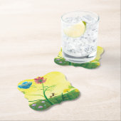 夏の牧草地のアリと蝶のイラストレーション ペーパーコースター (インサイチュ)