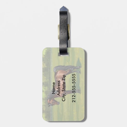 夏の牧草地のダークベイエジプトのアラビア馬 ラゲッジタグ (裏面縦)