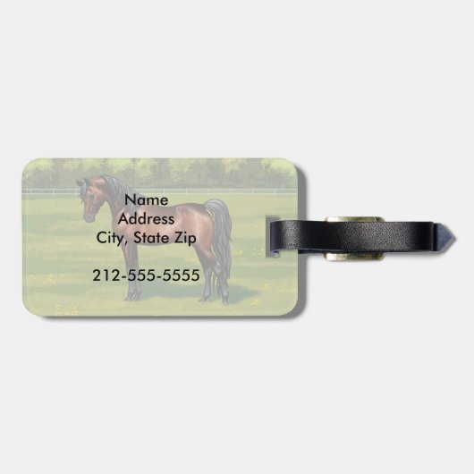 夏の牧草地のダークベイエジプトのアラビア馬 ラゲッジタグ (裏面横)