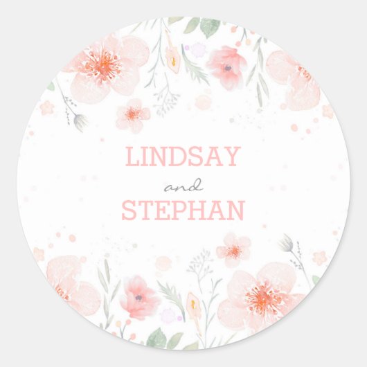 夏の牧草地の水の色ピンクの花結婚の ラウンドシール (正面)