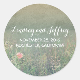 夏の牧草地の花ロマンチックなヴィンテージ結婚式 ラウンドシール