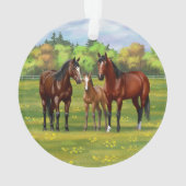 夏の牧草地の茶色のベイクォーターウマ オーナメント (裏面)
