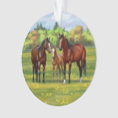 夏の牧草地の茶色のベイクォーターウマ オーナメント (正面)