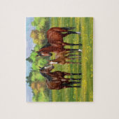 夏の牧草地の茶色のベイクォーターウマ ジグソーパズル (縦)