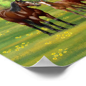 夏の牧草地の茶色のベイクォーターウマ ポスター (角)