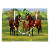 夏の牧草地の茶色のベイクォーターウマ ラージペーパーバッグ (正面)