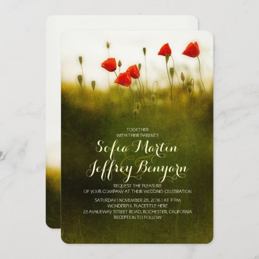 夏の牧草地の野花の結婚式の招待 招待状 (正面/裏面)