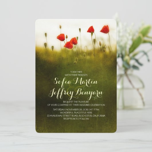 夏の牧草地の野花の結婚式の招待 招待状 (スタンド正面)