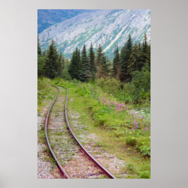 夏の牧草地の鉄道線路 ポスター