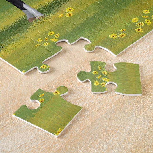 夏の牧草地の黒いアパルーサの馬 ジグソーパズル (側面)