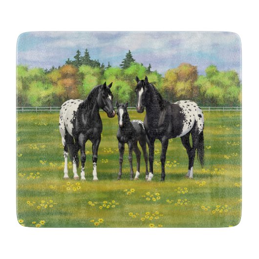 夏の牧草地の黒いアパロオーサの馬 カッティングボード (正面)