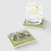 夏の牧草地の黒いアパロオーサの馬 ストーンコースター (横)