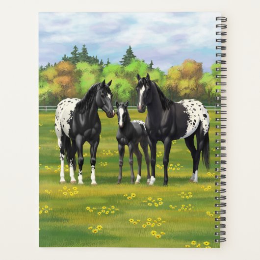 夏の牧草地の黒いアパロオーサの馬 プランナー手帳 (裏面)