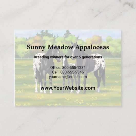 夏の牧草地の黒いアパロオーサの馬 名刺 (裏面)