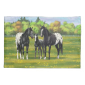 夏の牧草地の黒いアパロオーサの馬 枕カバー (裏面-左)