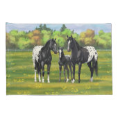 夏の牧草地の黒いアパロオーサの馬 枕カバー (裏面-右)