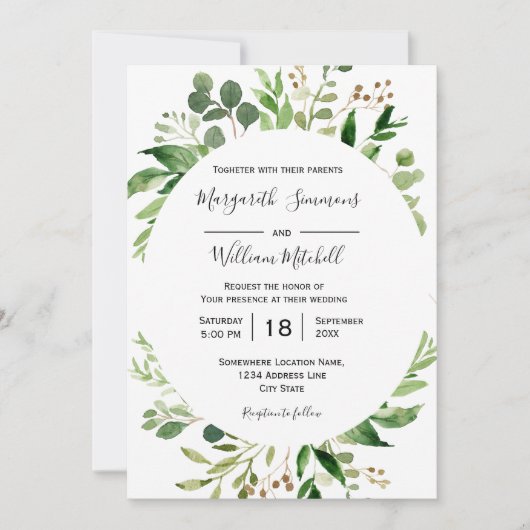 夏の牧草地フレームウォーター色結婚式招待状 招待状 (正面)