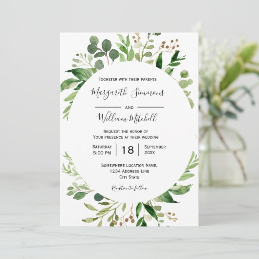 夏の牧草地フレームウォーター色結婚式招待状 招待状 (スタンド正面)