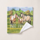 夏の牧草地絵を描でバックスキンのダン馬 バスタオルセット (ウォッシュタオル)