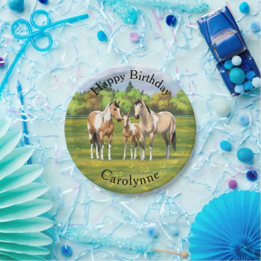 夏の牧草地絵を描でバックスキンのダン馬 ペーパープレート (パーティー)